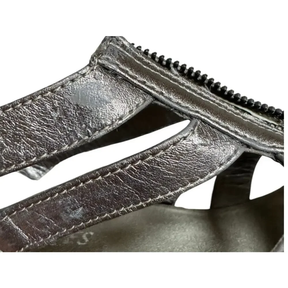 Aerosoles Plush Love Metallic Pewter Wedge Sandals Size 7.5 Comfort Shoes - Picture 11 of 12